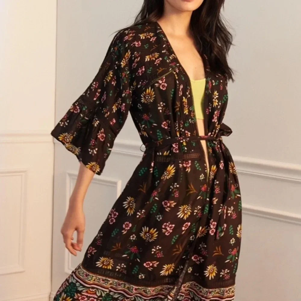 Anthropologie Pintucked Floral Robe